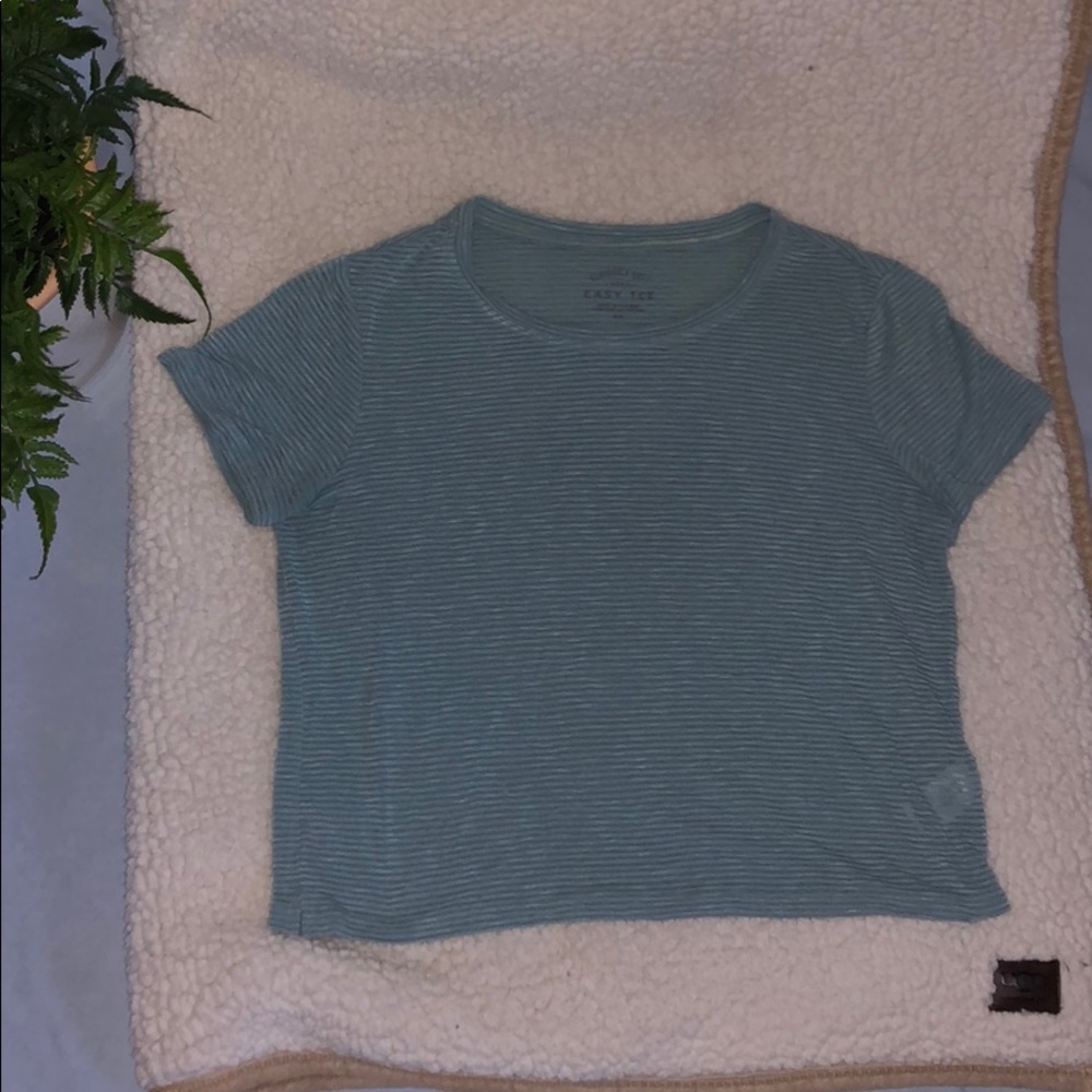 teal/blue striped cotton t-shirt